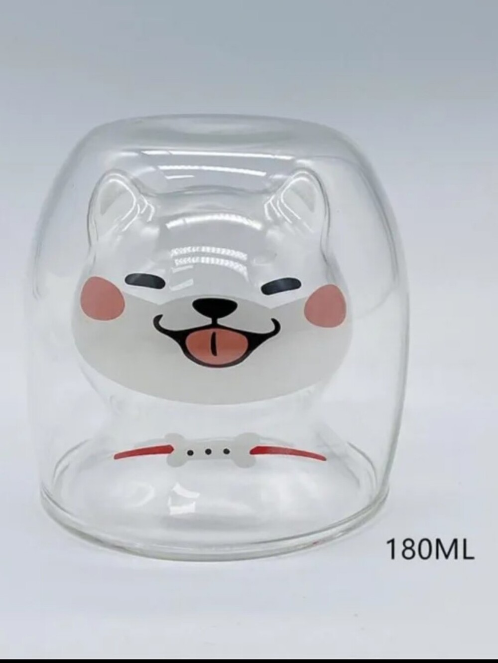 Double Wall Insulated Cup w/ A Happy Shiba Inu Dog Face Pink Cheeks/Red Collar